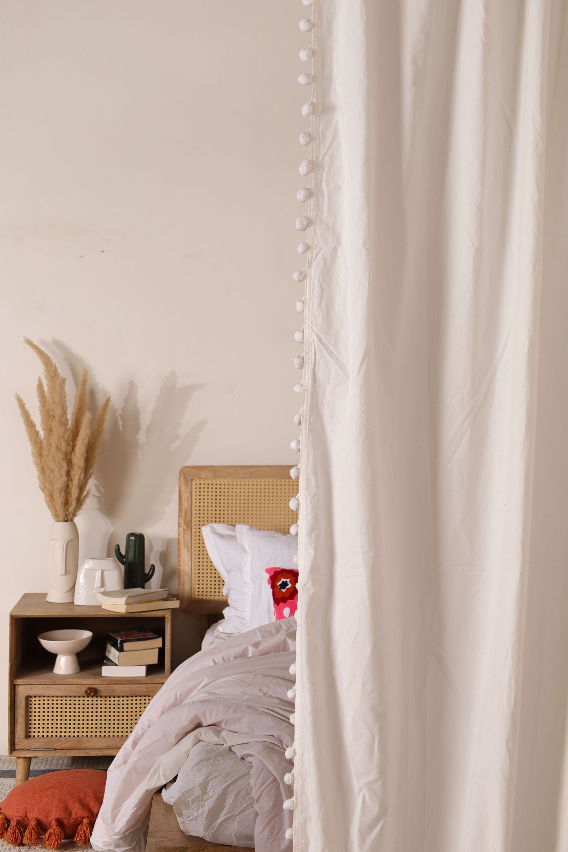 White Rasa Cotton Curtain - Set of 2