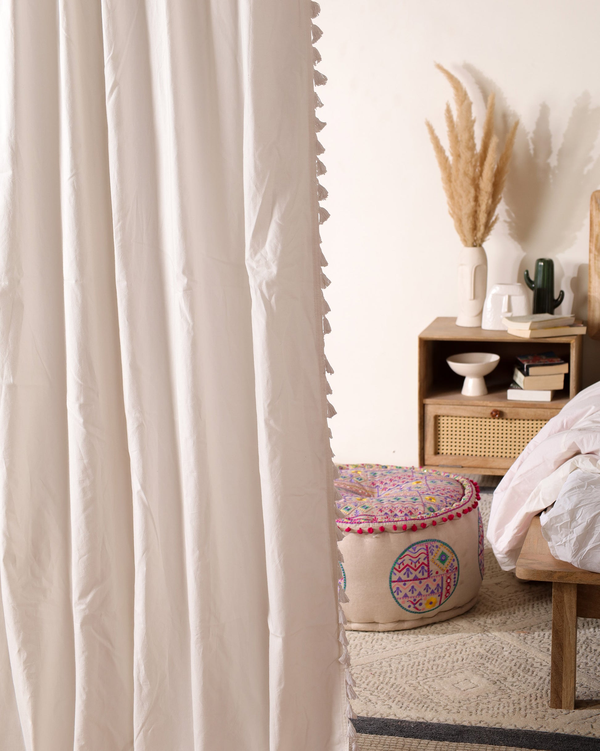White Mahal Cotton Curtain - Set of 2
