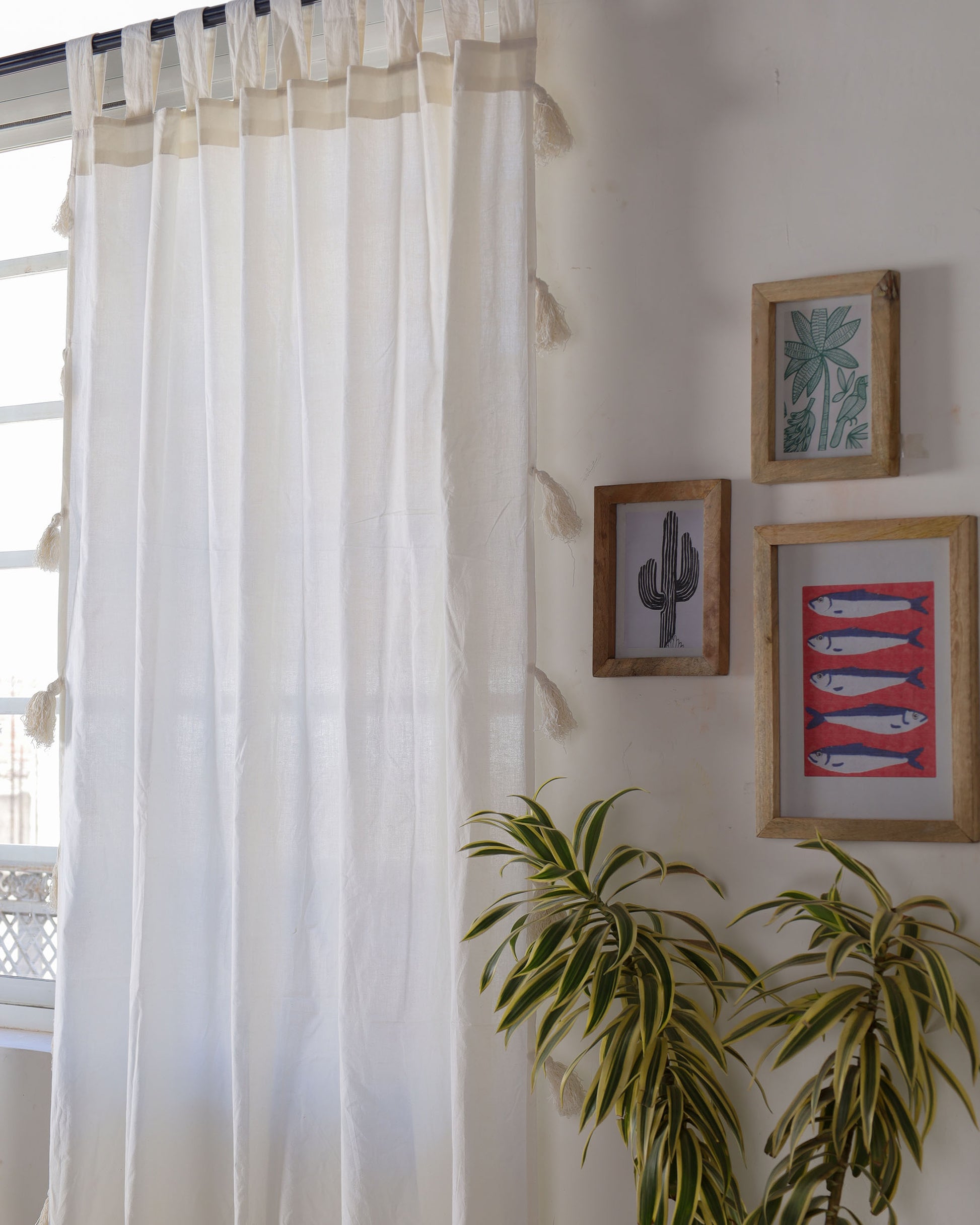 White Dreamy Tassel Curtain - Set of 2