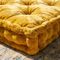 Yellow Velvet Haven Floor Cushion - close up