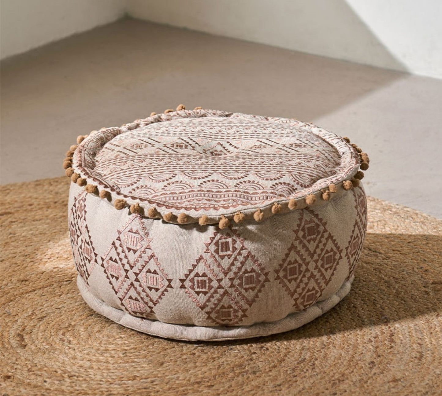 Brown Gypsy Geometric Ottoman pouf - I