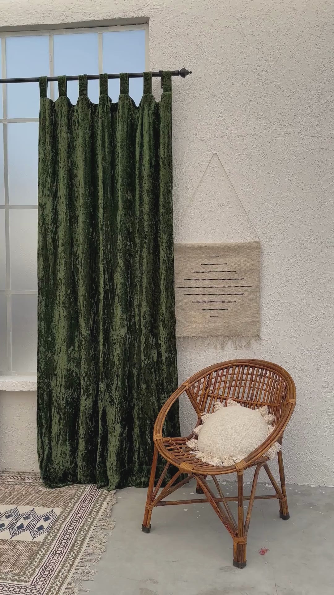 Olive Green Velvet Curtain - Set of 2