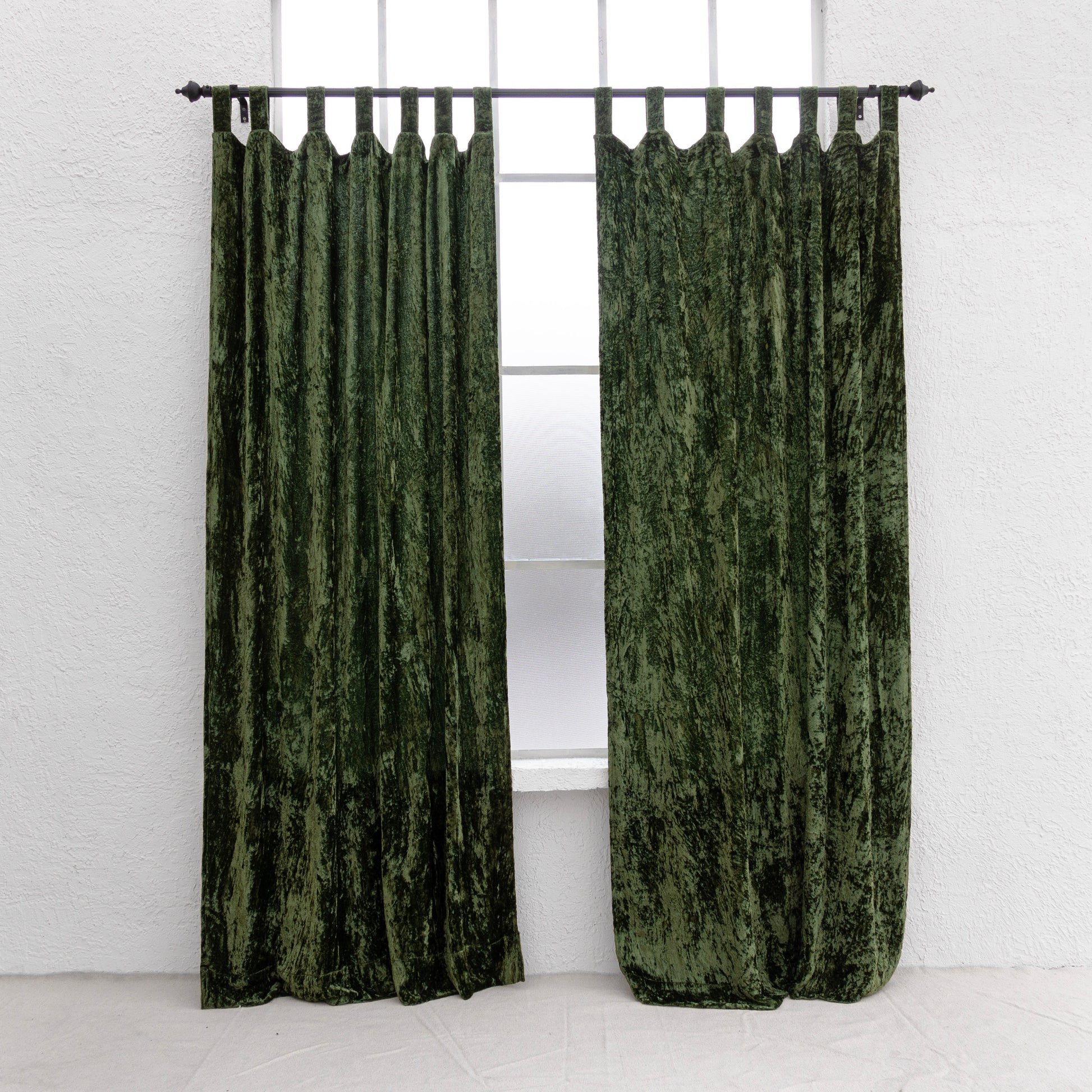 Olive Green Velvet Curtain - Set of 2