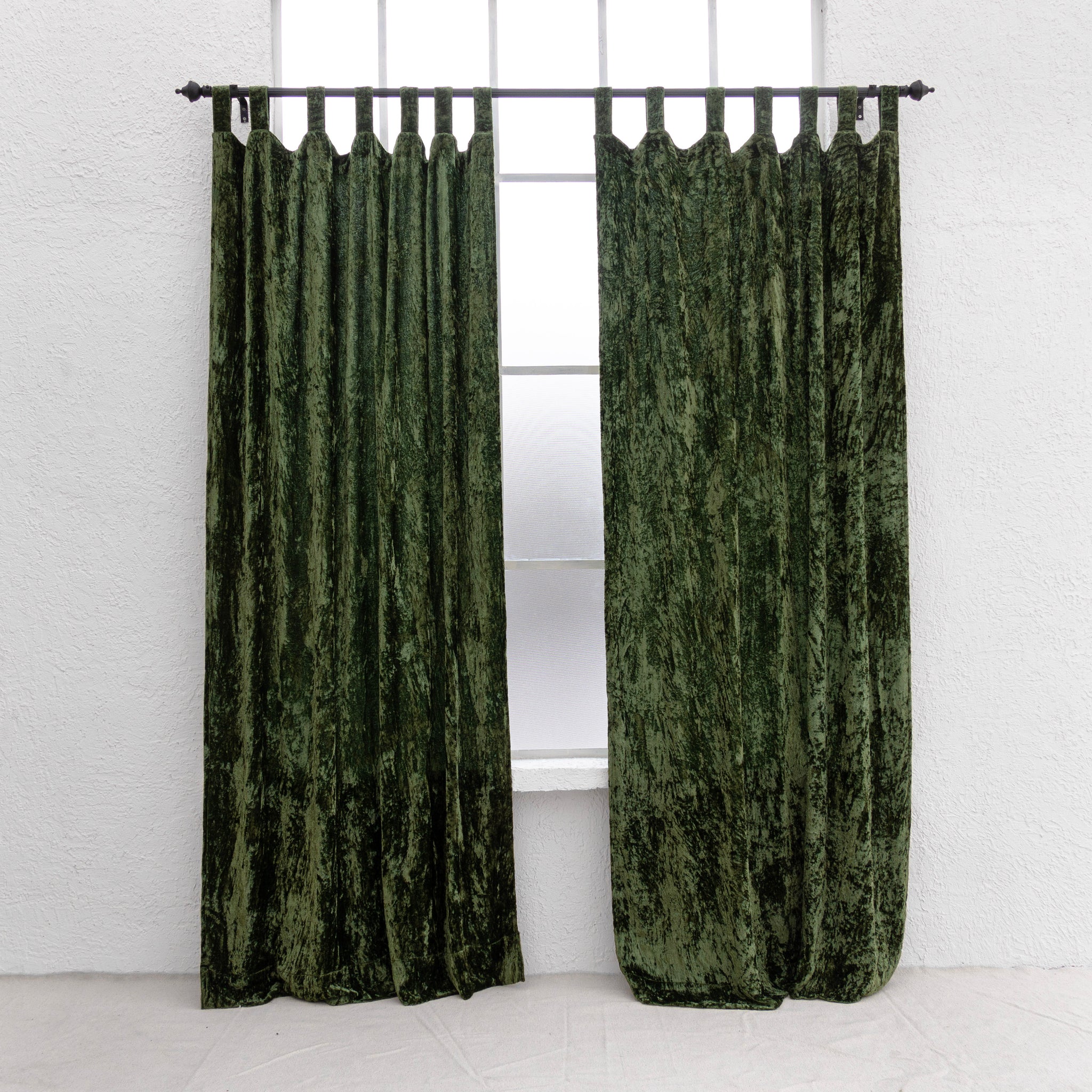 Olive Green Velvet Curtain - Set of 2