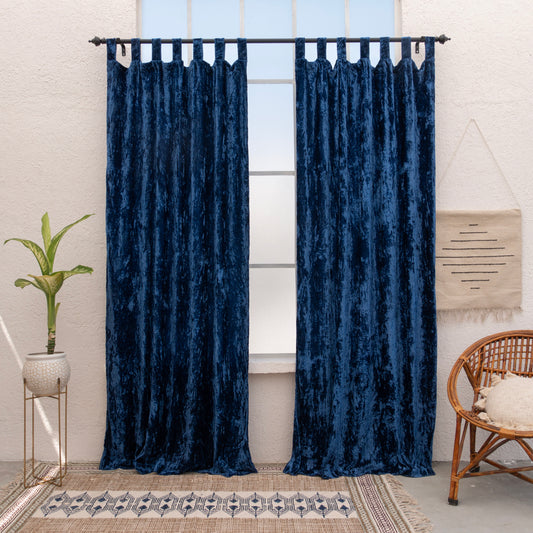 Blue Velvet Curtain - Set of 2