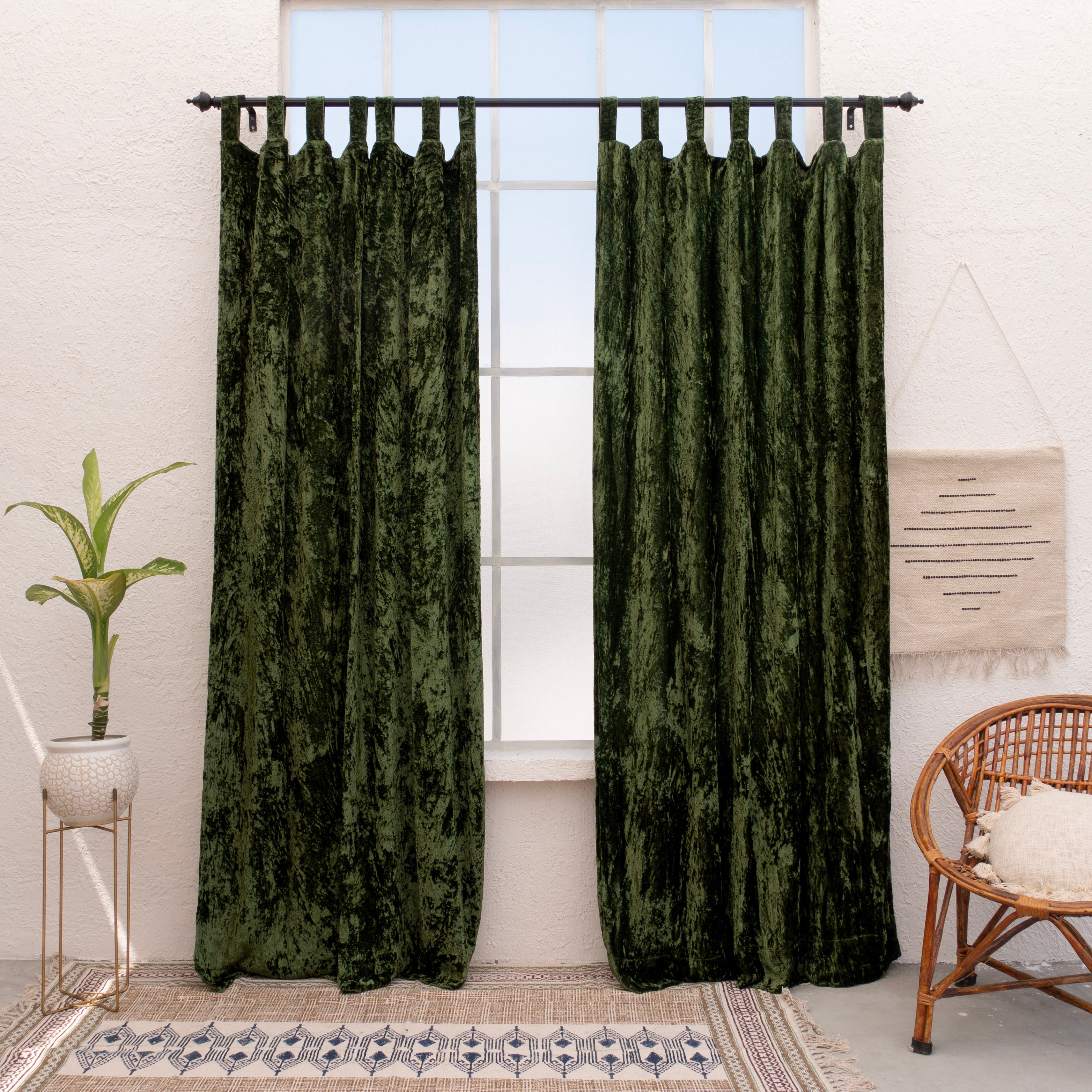 Olive Green Velvet Curtain - Set of 2