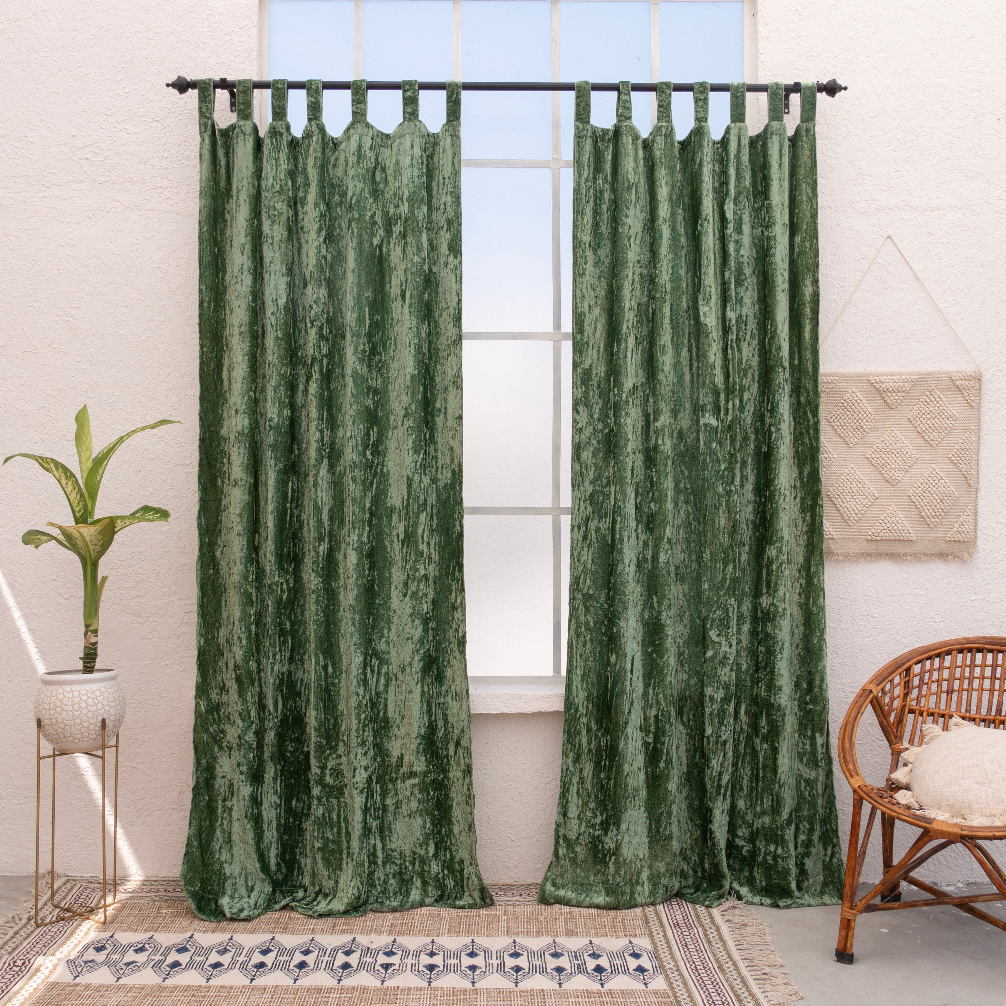 Sage Green Velvet Curtain - Set of 2