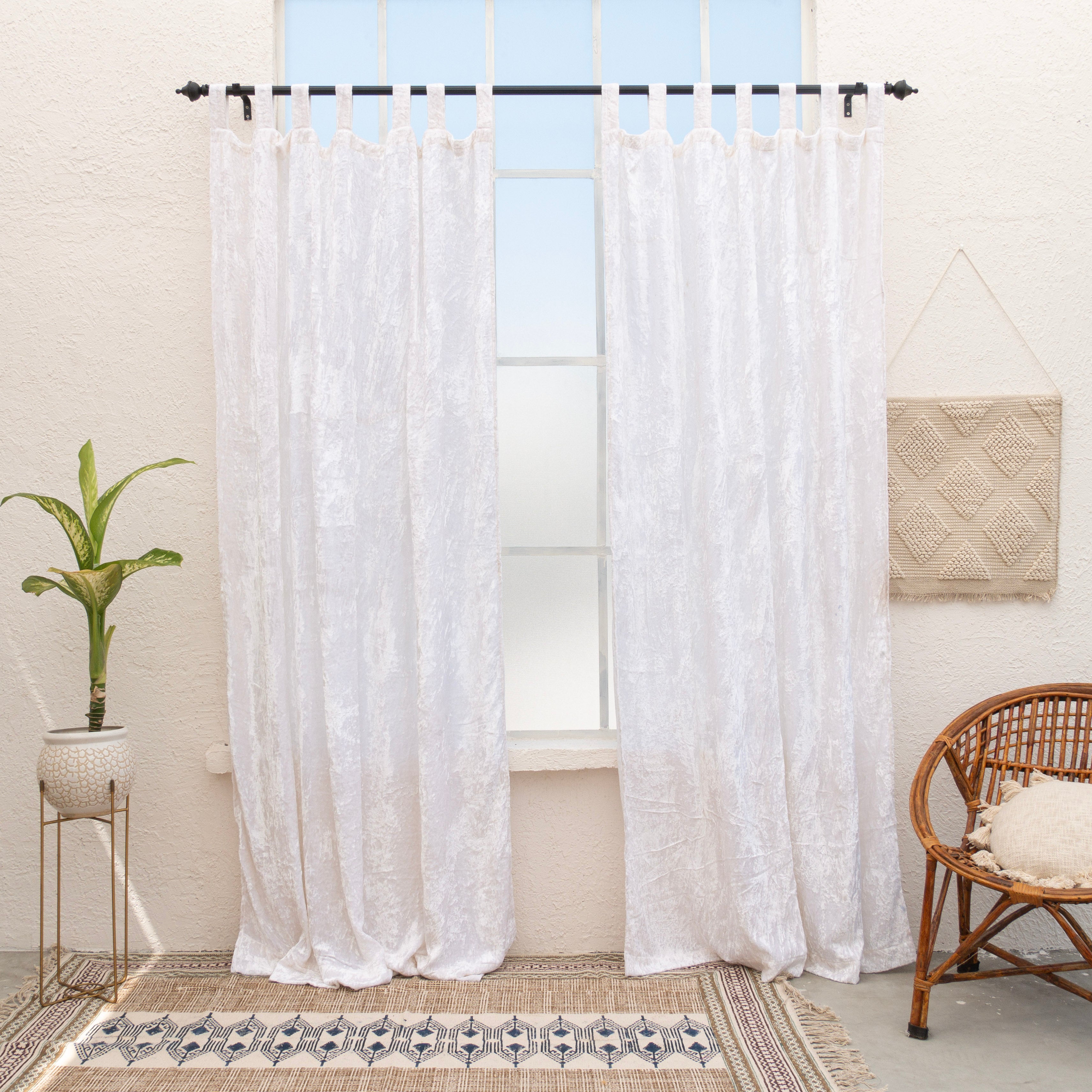 White Velvet Curtain - Set of 2