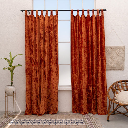 Terracotta Velvet Curtain - Set of 2