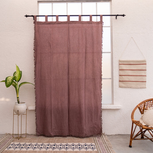 Brown Cotton Fringes Curtain - Set of 2