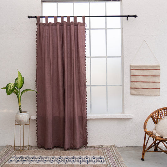 Brown Cotton Fringes Curtain - Set of 2