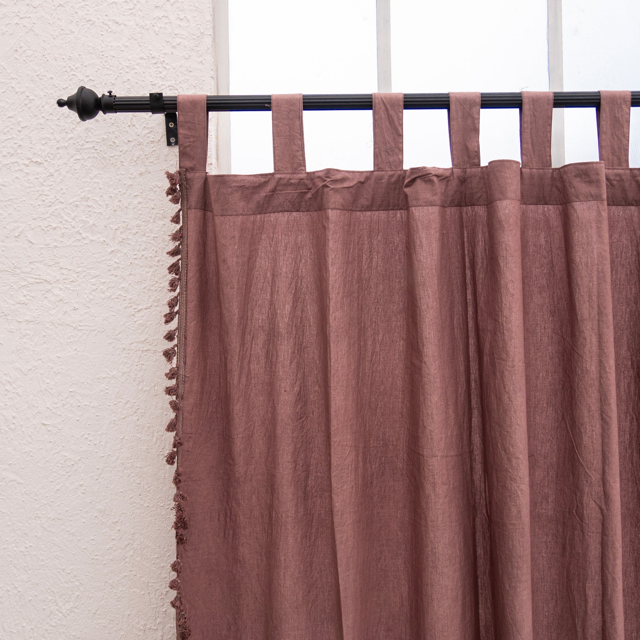 Brown Cotton Fringes Curtain - Set of 2