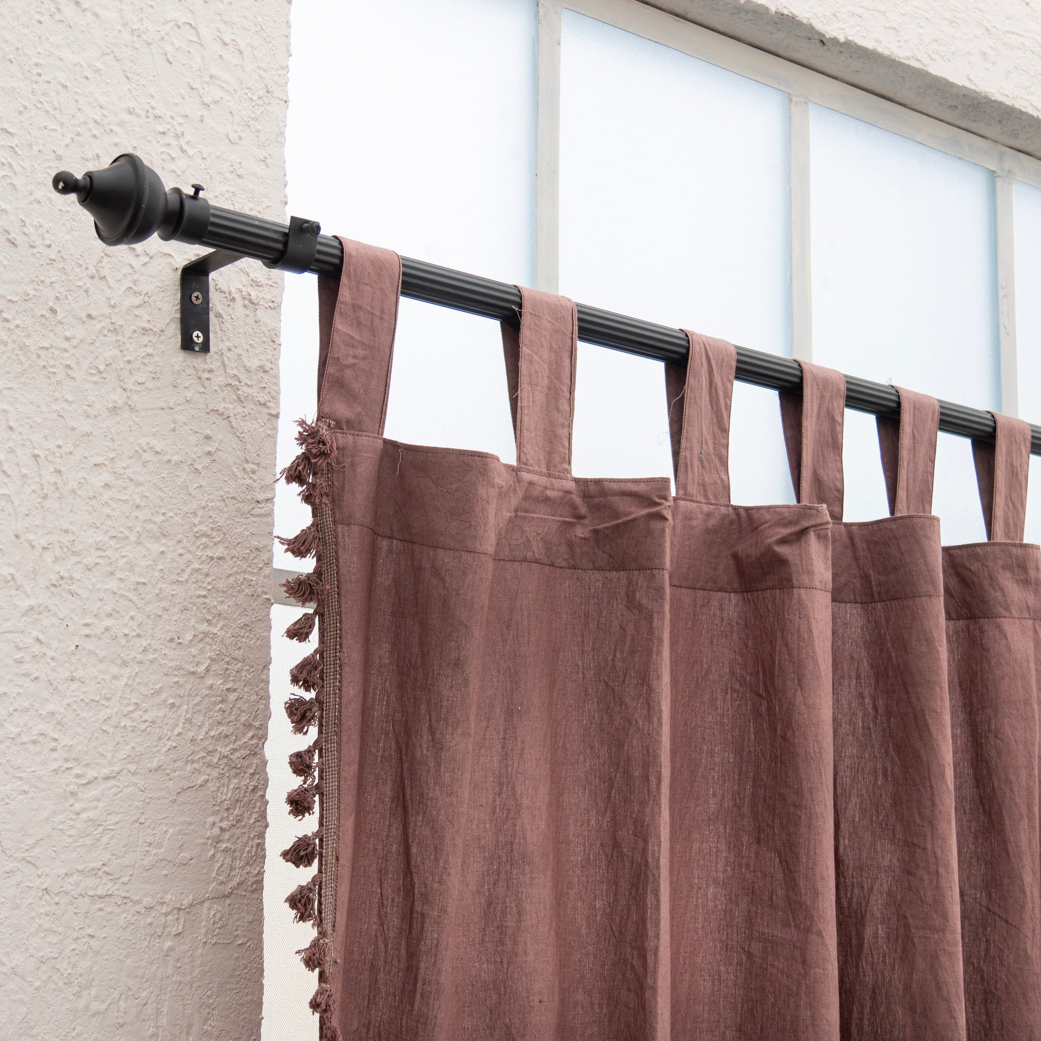 Brown Cotton Fringes Curtain - Set of 2