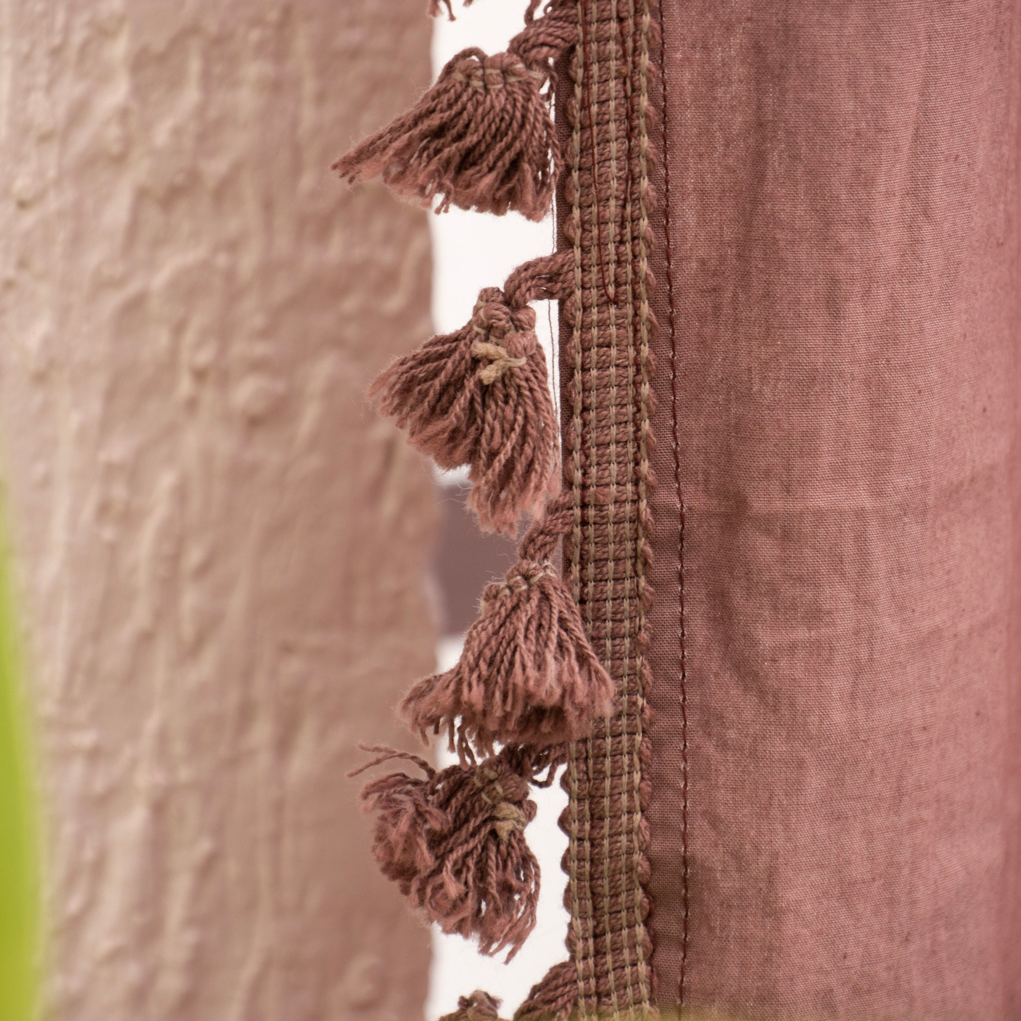 Brown Cotton Fringes Curtain - Set of 2