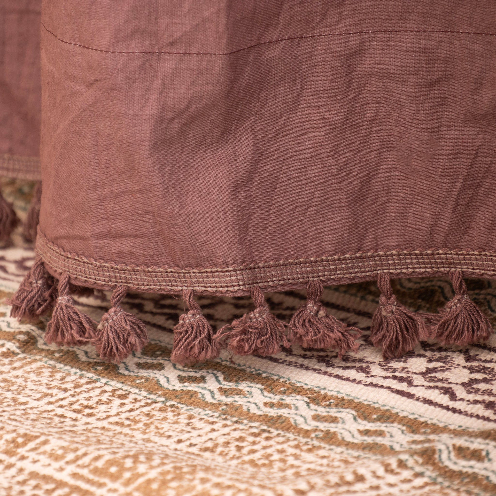 Brown Cotton Fringes Curtain - Set of 2