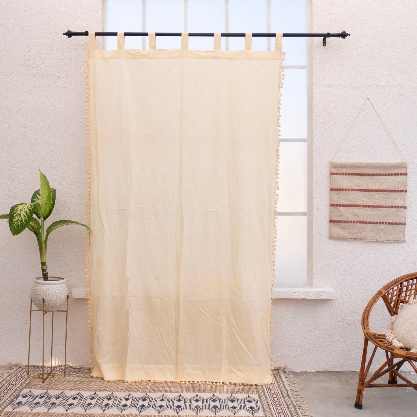 Pastel Sunshine Cotton Fringes Curtain - Set of 2