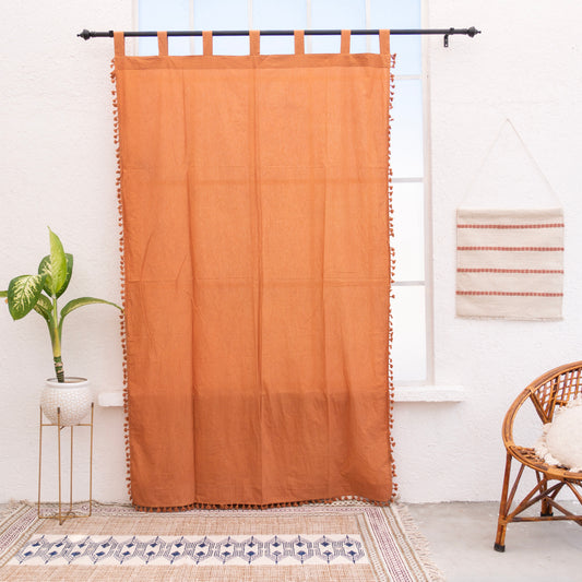Terracotta Cotton Fringes Curtain - Set of 2