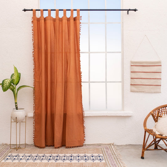 Terracotta Cotton Fringes Curtain - Set of 2