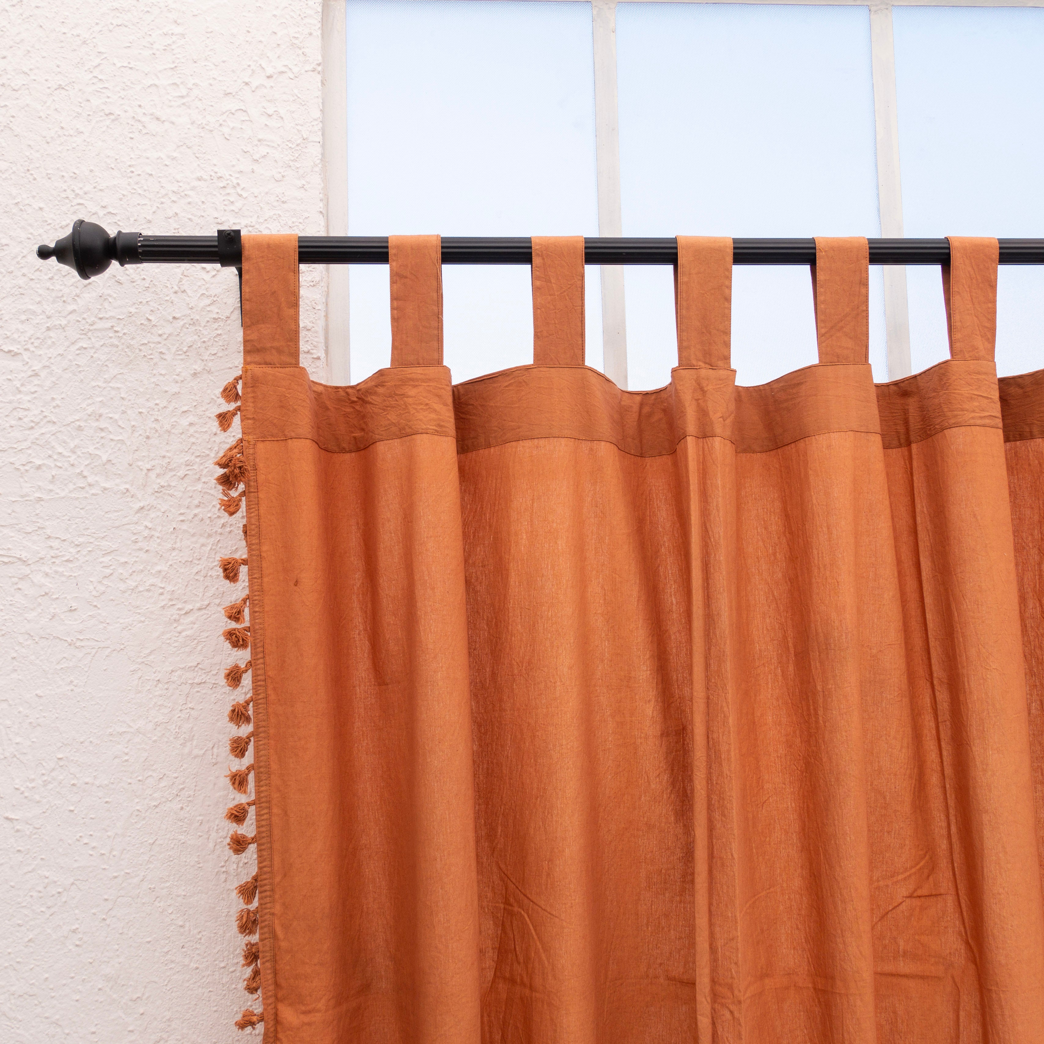 Terracotta Cotton Fringes Curtain - Set of 2