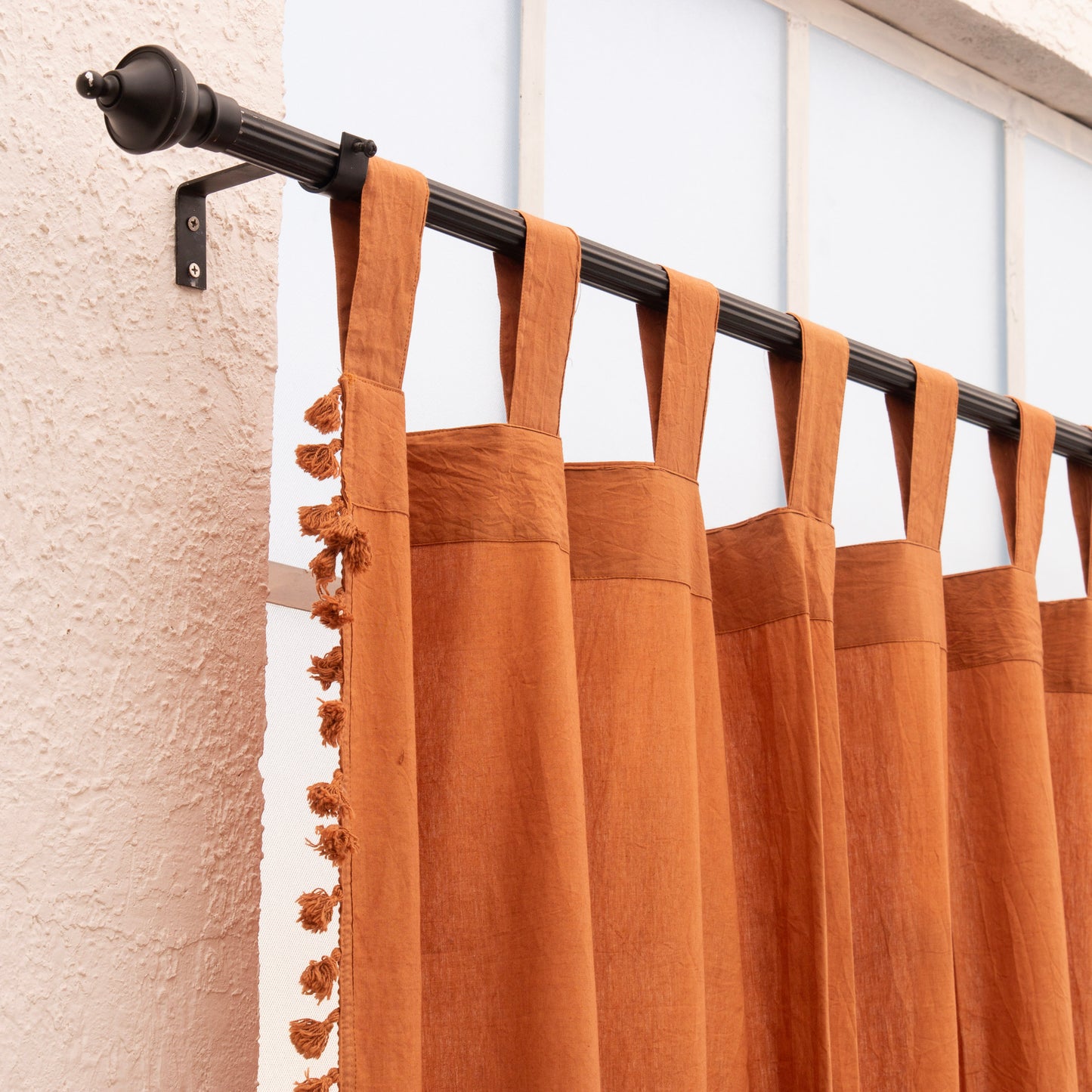 Terracotta Cotton Fringes Curtain - Set of 2