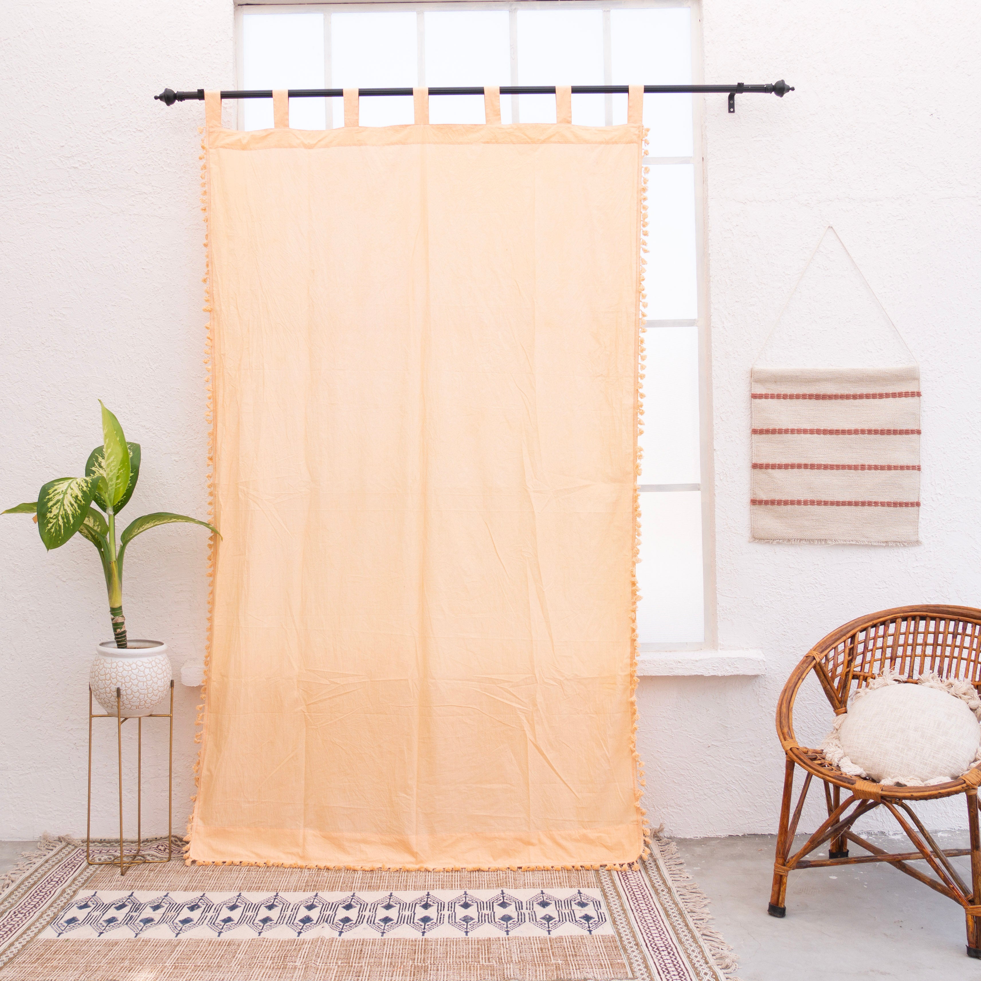 Peach Cotton Fringes Curtain - Set of 2