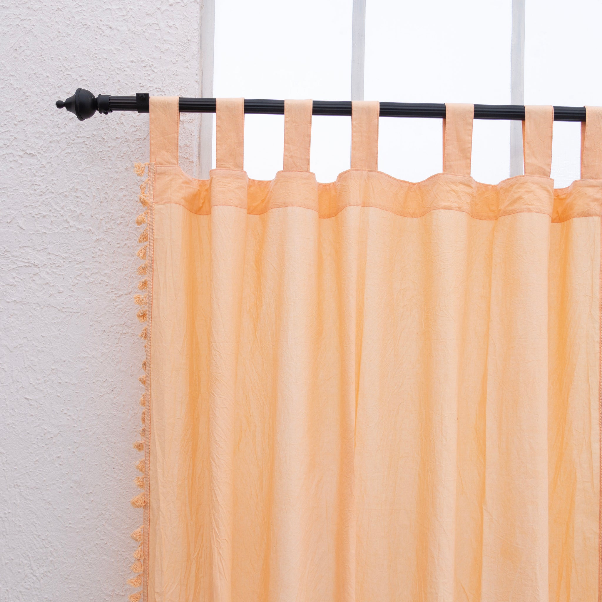 Peach Cotton Fringes Curtain - Set of 2