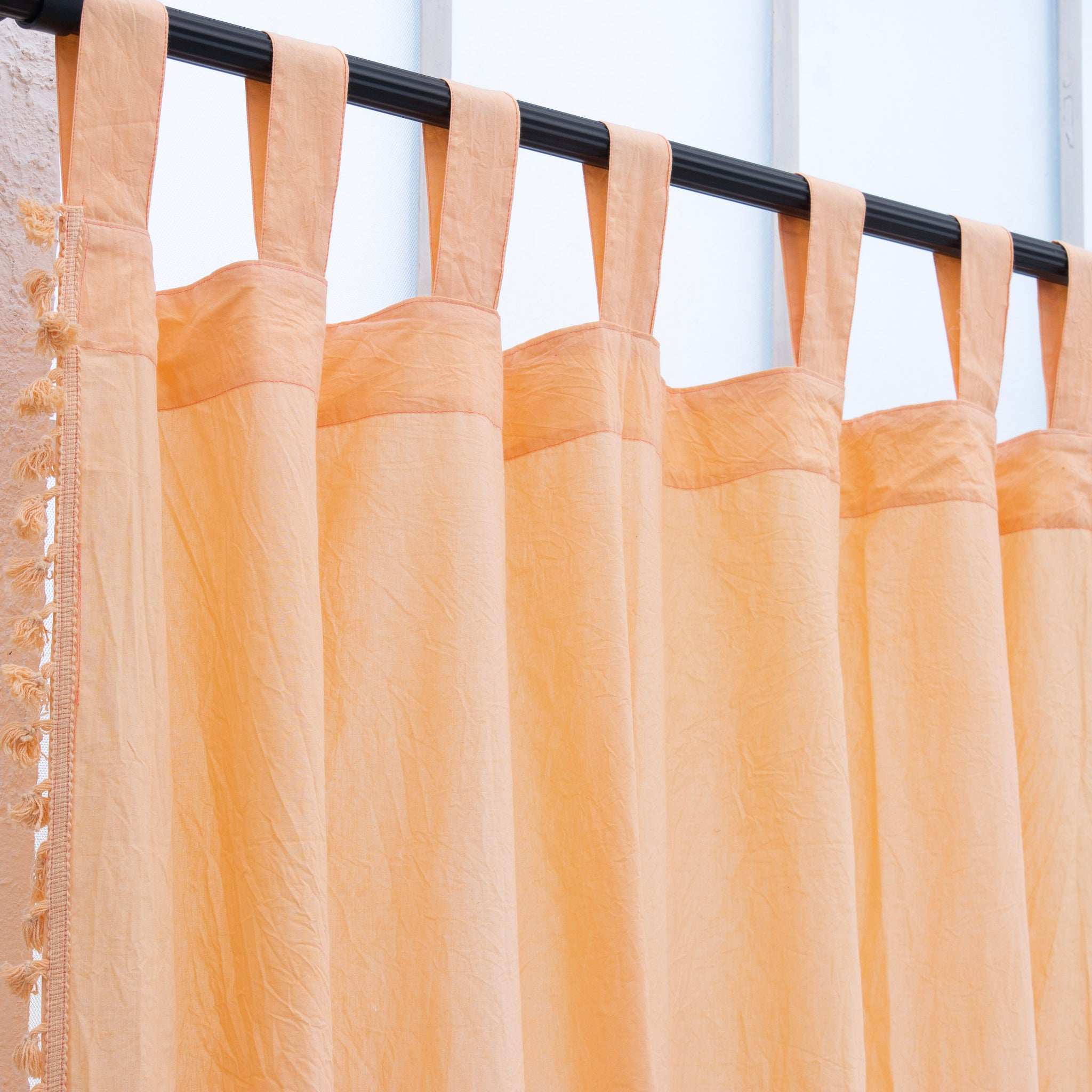 Peach Cotton Fringes Curtain - Set of 2