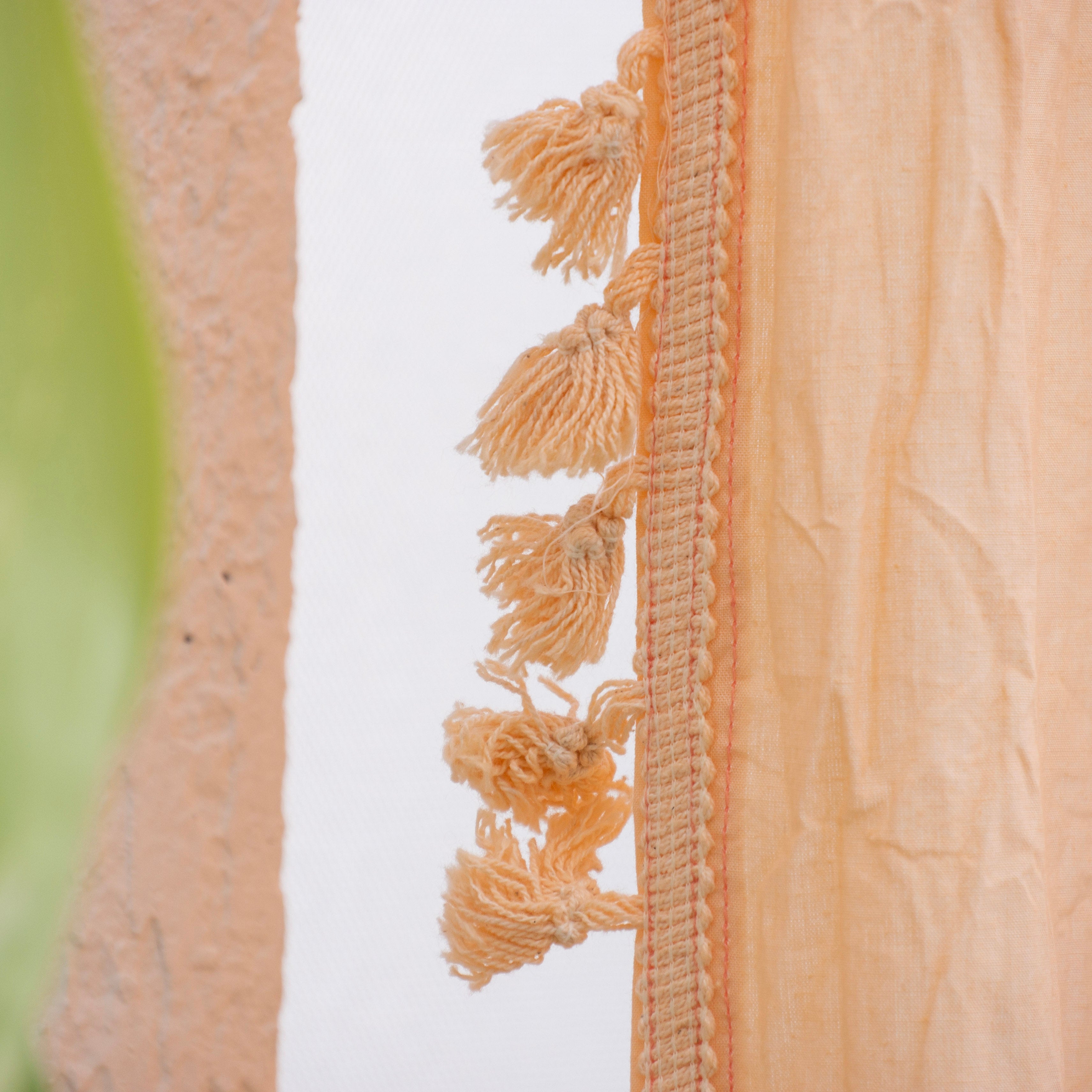 Peach Cotton Fringes Curtain - Set of 2