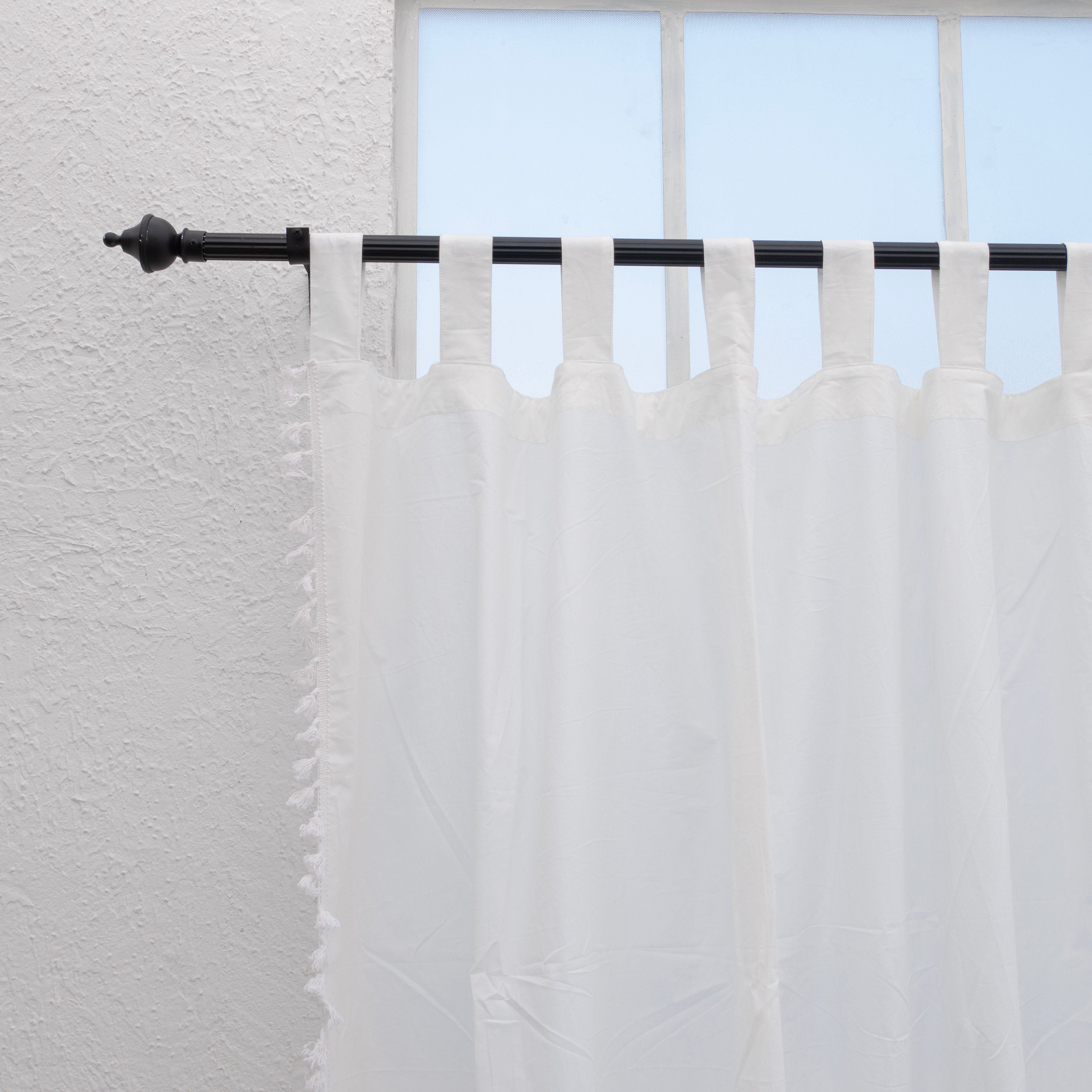 White Cotton Fringes Curtain - Set of 2