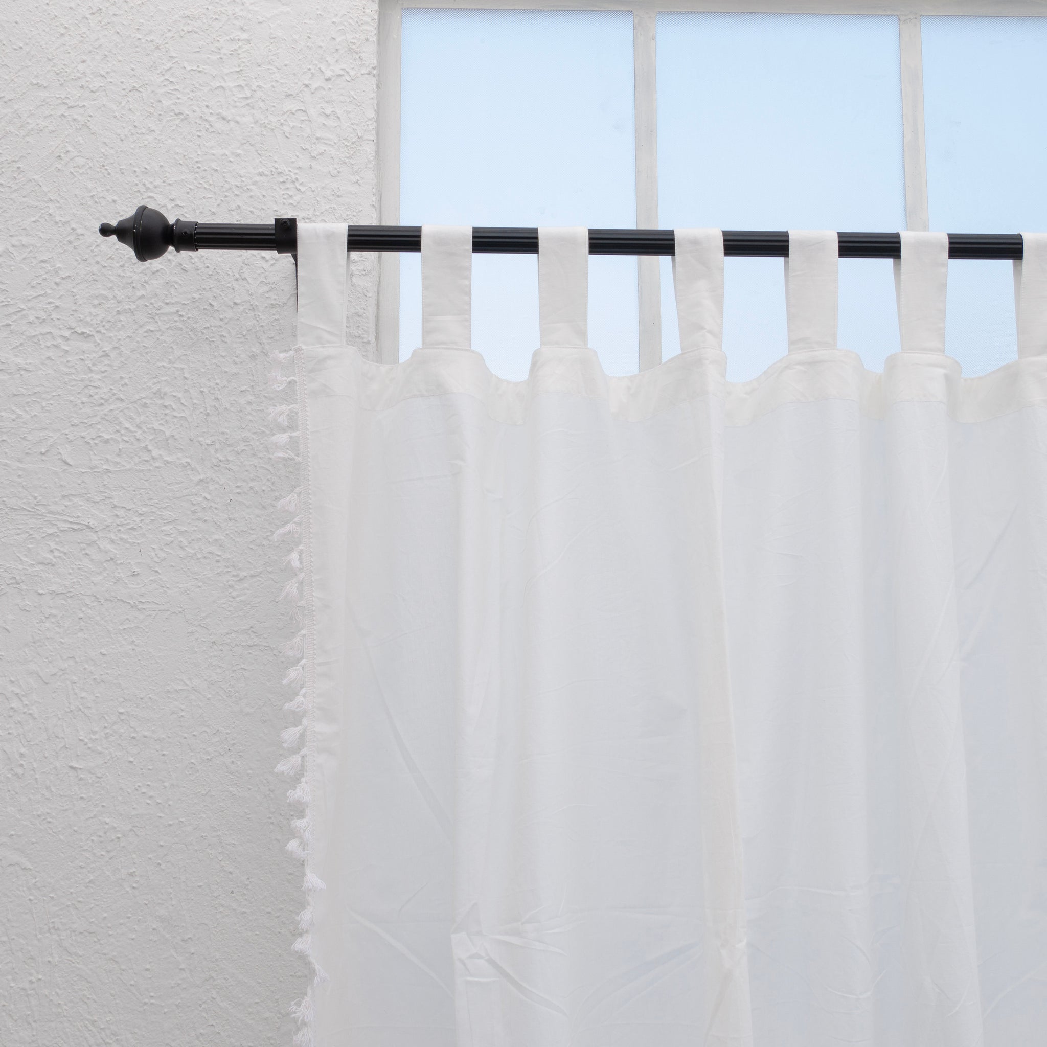 White Cotton Fringes Curtain - Set of 2