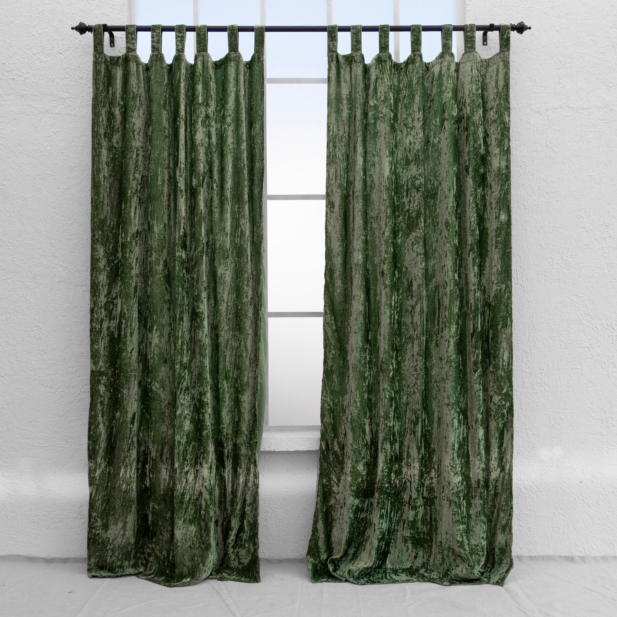 Sage Green Velvet Curtain - Set of 2