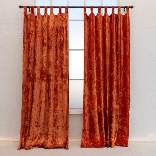 Terracotta Velvet Curtain - Set of 2