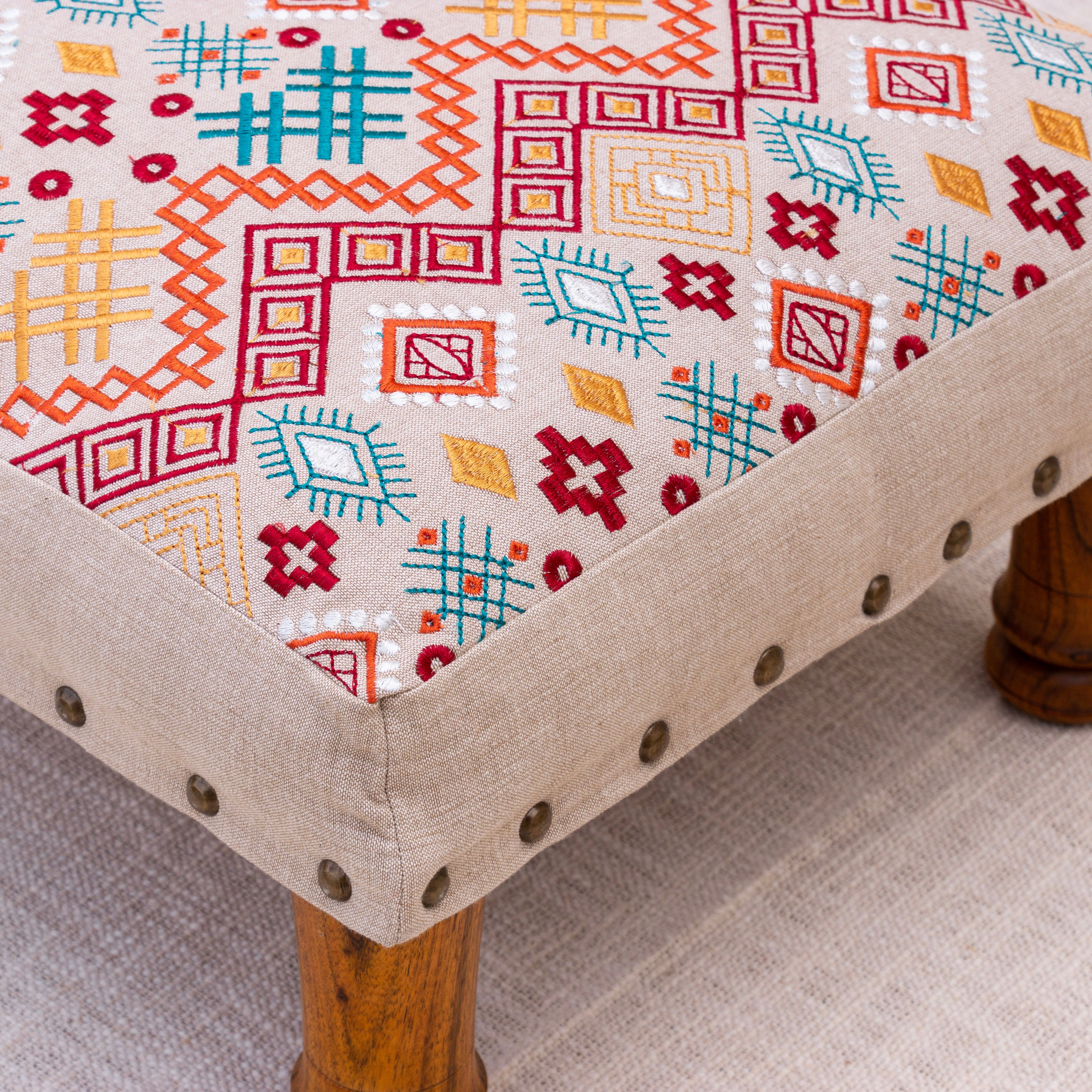 Ethnicity Embroidered Footstool