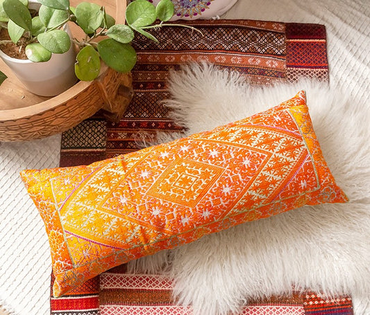 Orange Whimsical Woven Long Pillow Cover