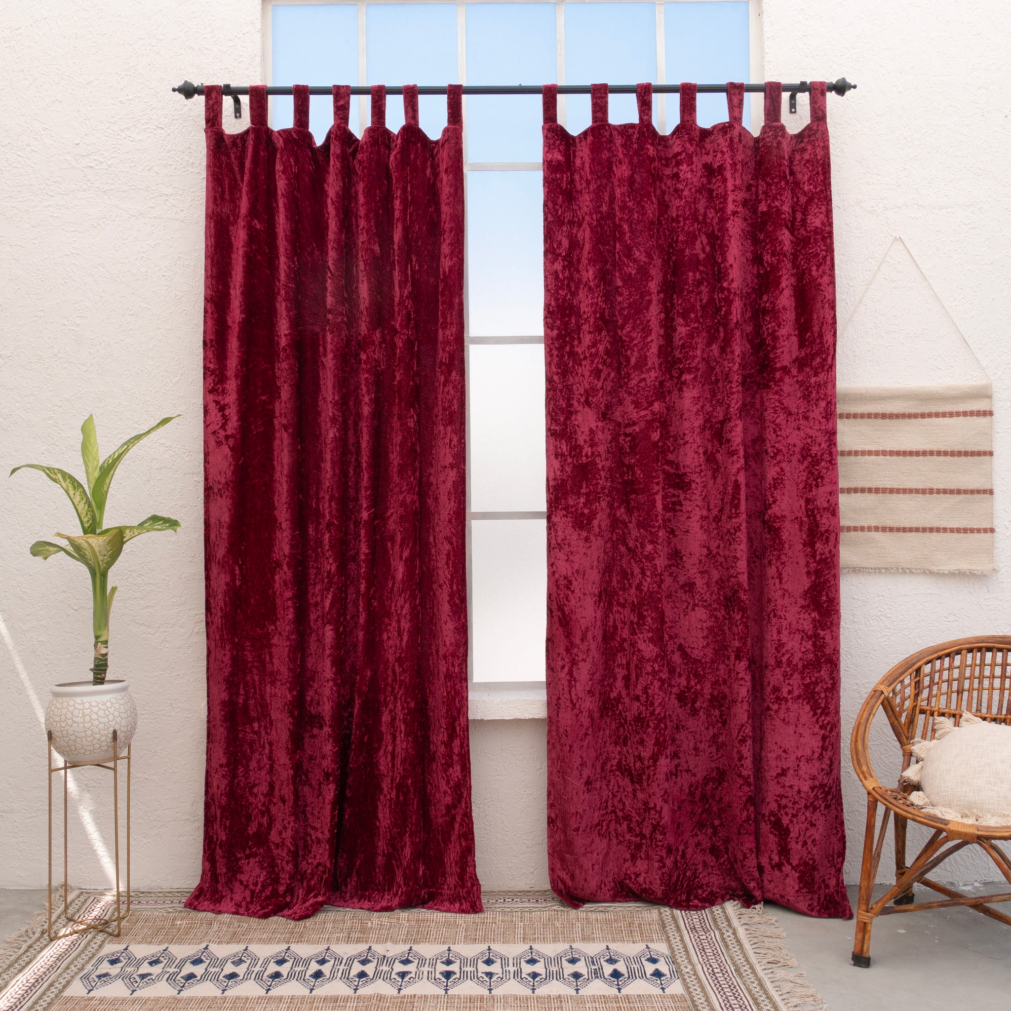 Maroon Velvet Curtain - Set of 2