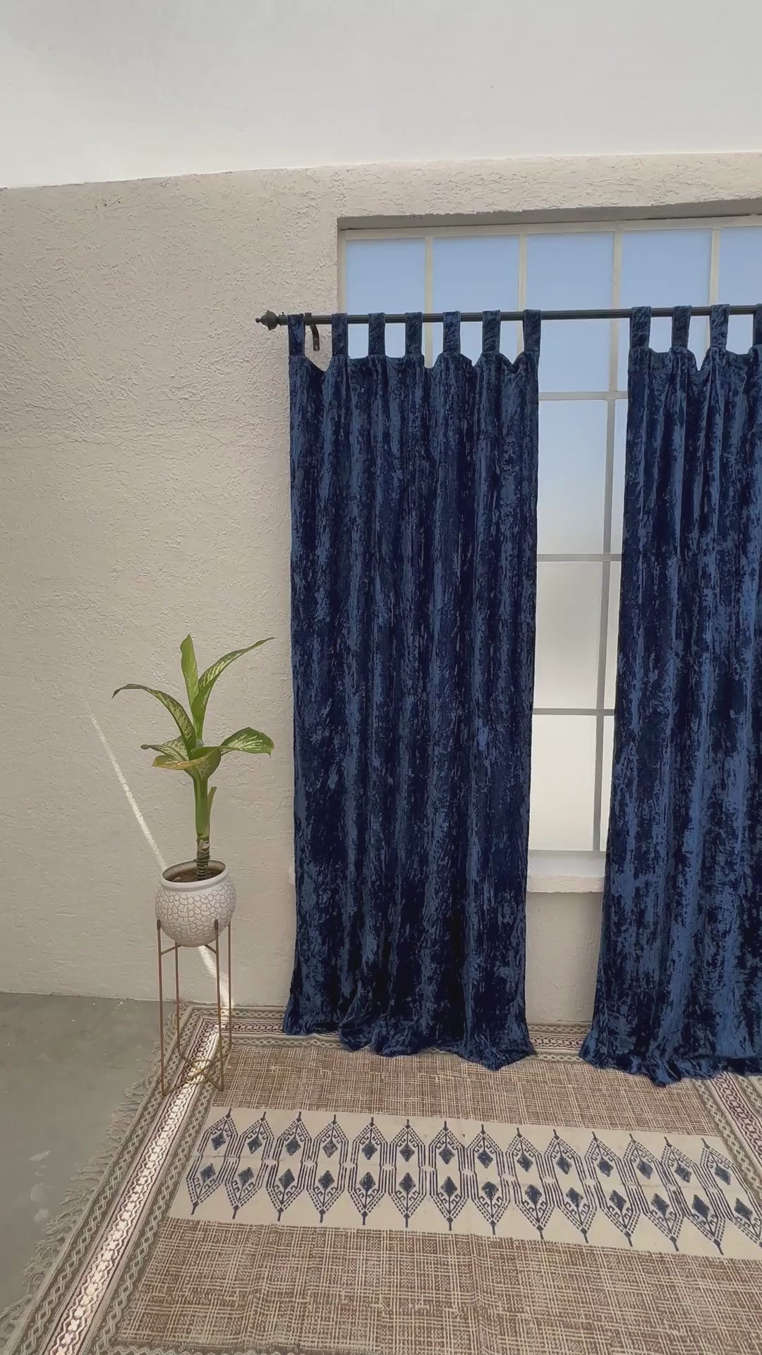 Blue Velvet Curtain - Set of 2