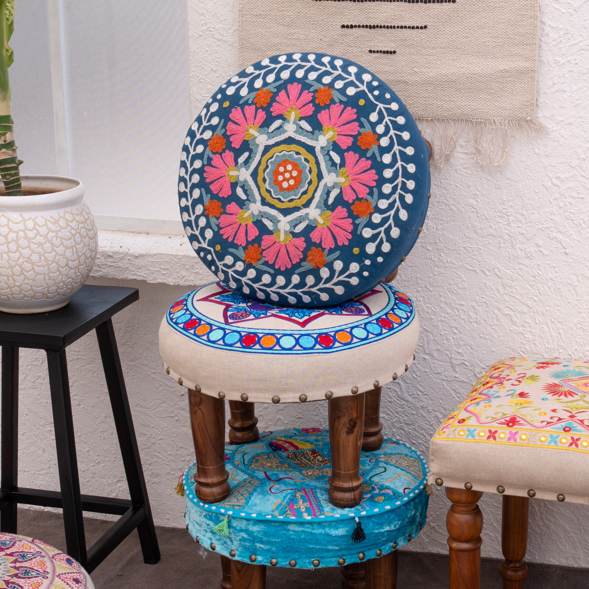Elegance Embroidered Footstool