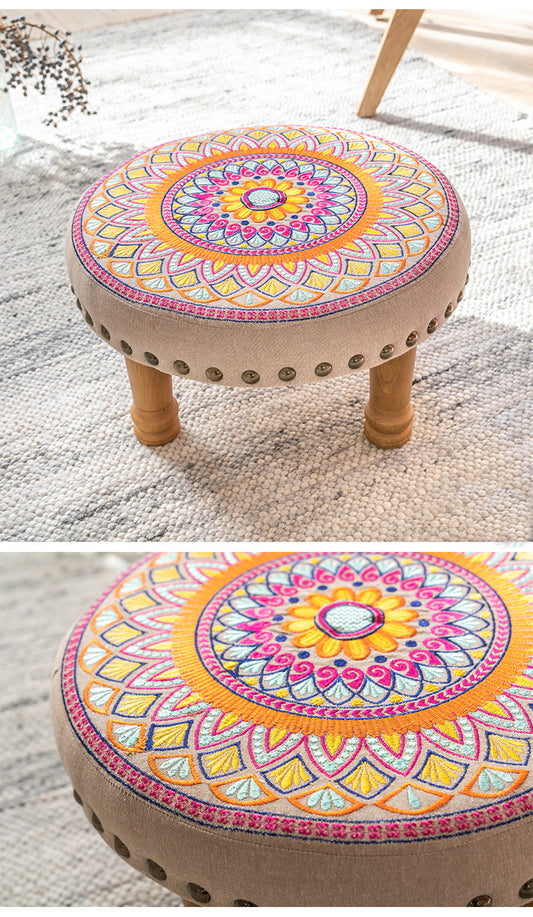 Boho Ottoman Foot Stool Bohemian Small Footstool 