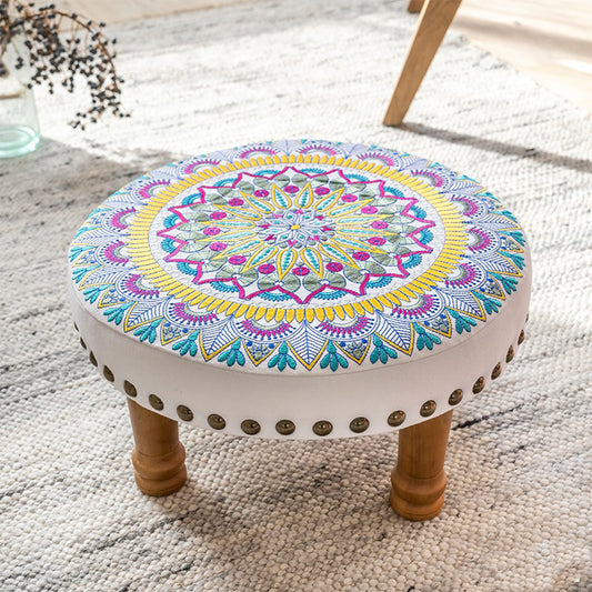 Yellow Embroidered Elegance Footstool