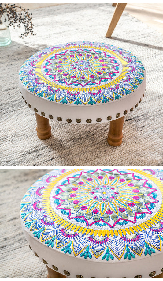 Yellow Embroidered Elegance Footstool